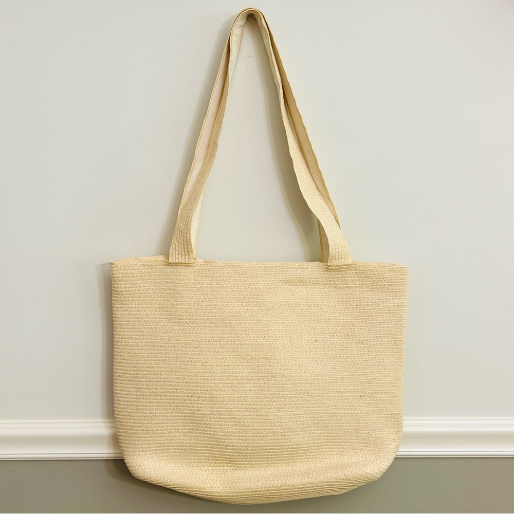 Denim & Co. Natural Straw Vacation Travel Summer Lined Beach Bag with Zipper